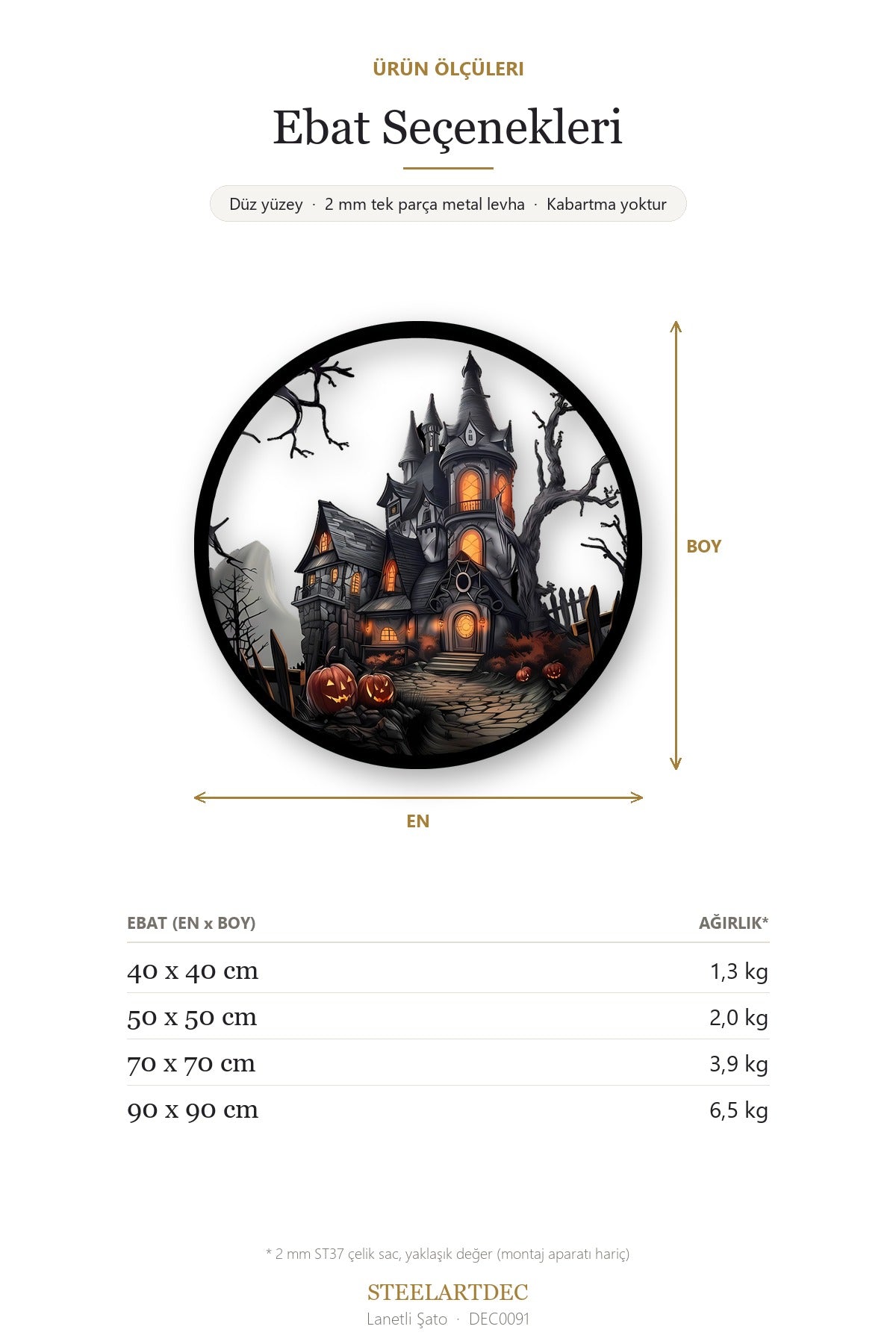 Lanetli Şato Metal Tablo – Halloween Temalı Gotik Duvar Dekoru DEC0091 — Açıklama: Ebat Seçenekleri