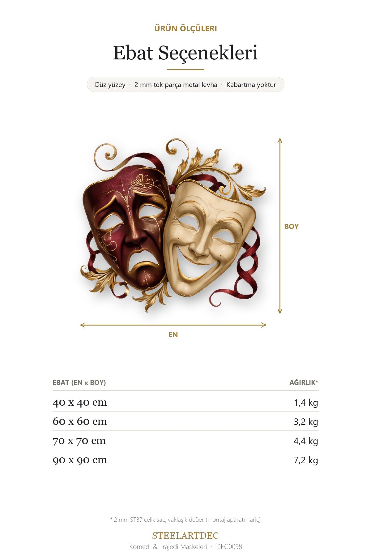 Komedi & Trajedi Maskeleri Metal Tablo DEC0098 — Açıklama: Ebat Seçenekleri
