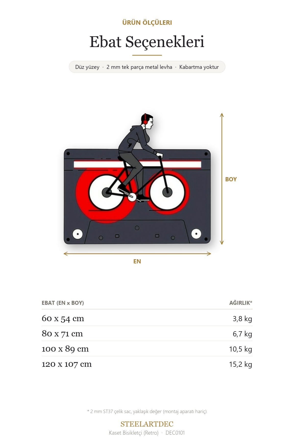 Kaset Bisikletçi (Retro) Metal Tablo DEC0101 — Açıklama: Ebat Seçenekleri