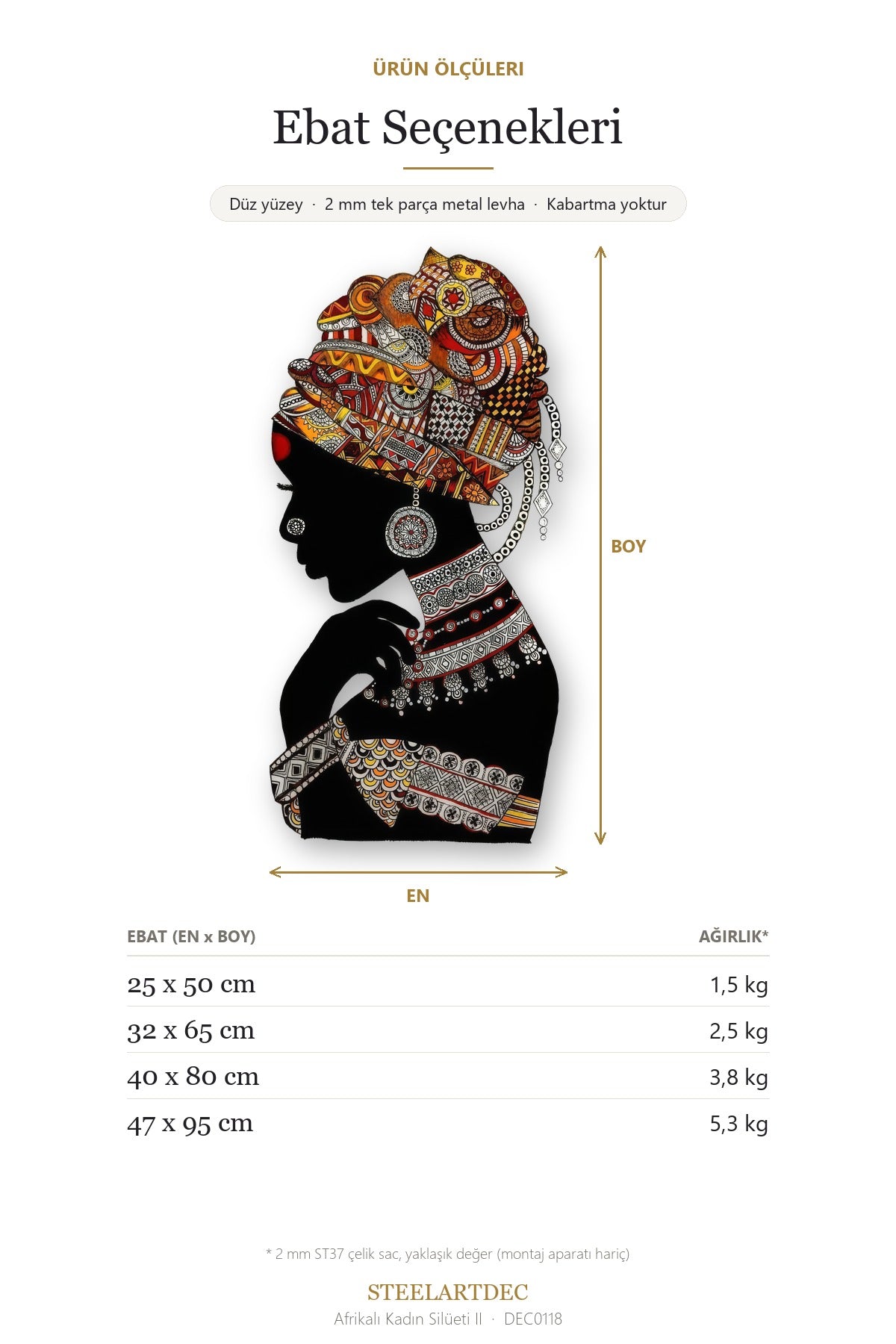 Afrikalı Kadın Silüeti II Metal Tablo DEC0118 — Açıklama: Ebat Seçenekleri