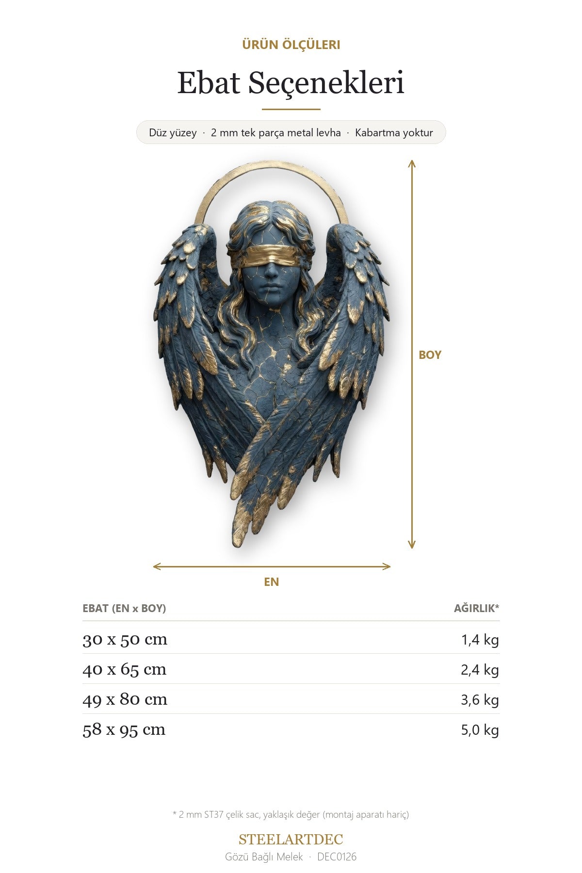 Gözü Bağlı Melek Metal Tablo DEC0126 — Açıklama: Ebat Seçenekleri