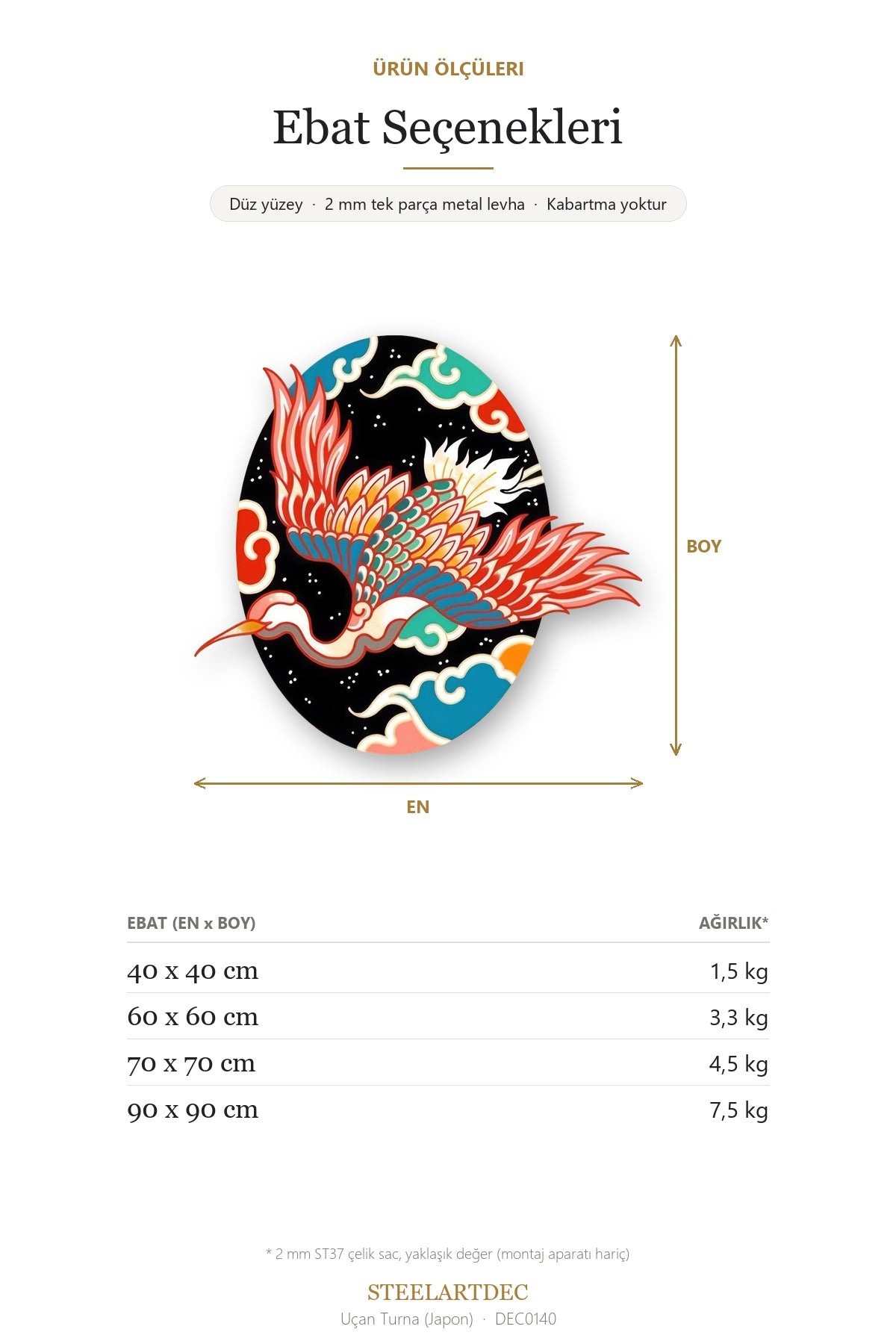 Uçan Turna (Japon) Metal Tablo DEC0140 — Açıklama: Ebat Seçenekleri