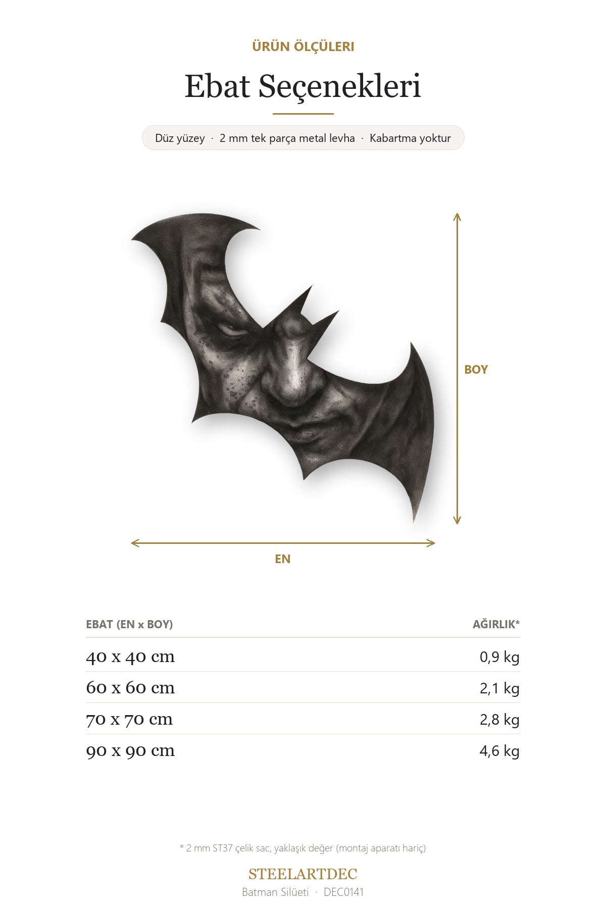 Batman Silüeti Metal Tablo DEC0141 — Açıklama: Ebat Seçenekleri