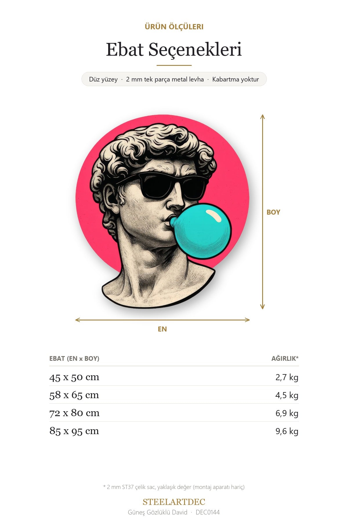 Güneş Gözlüklü David – Sakız (Pop Art) Metal Tablo DEC0144 — Açıklama: Ebat Seçenekleri