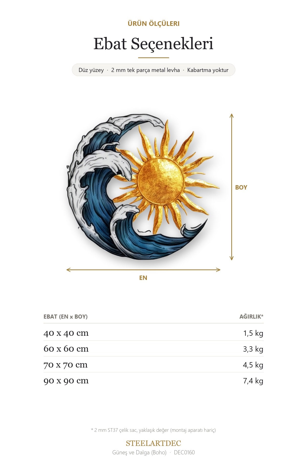 Güneş ve Dalga (Boho) Metal Tablo DEC0160 — Açıklama: Ebat Seçenekleri