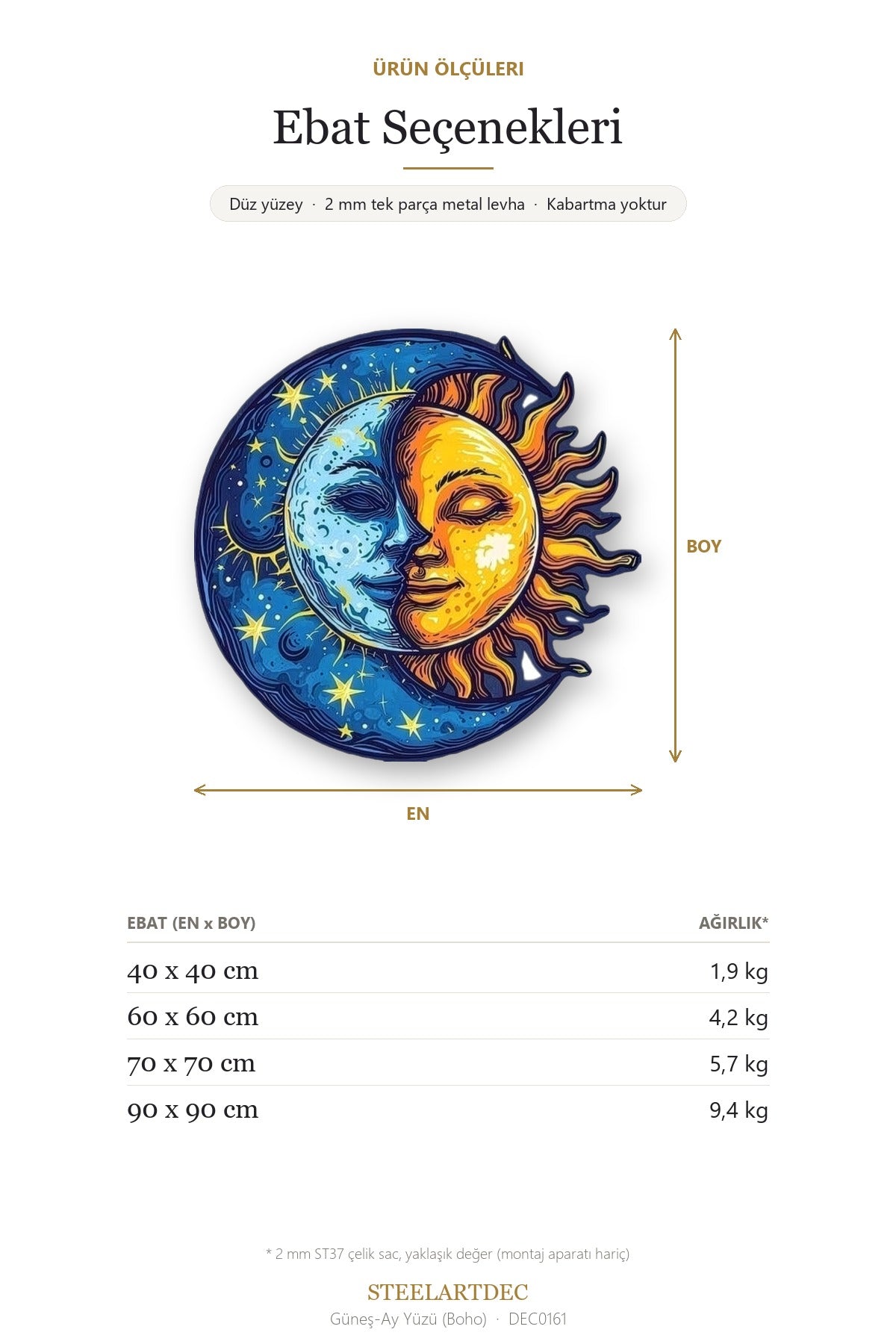 Güneş-Ay Yüzü (Boho) Metal Tablo DEC0161 — Açıklama: Ebat Seçenekleri