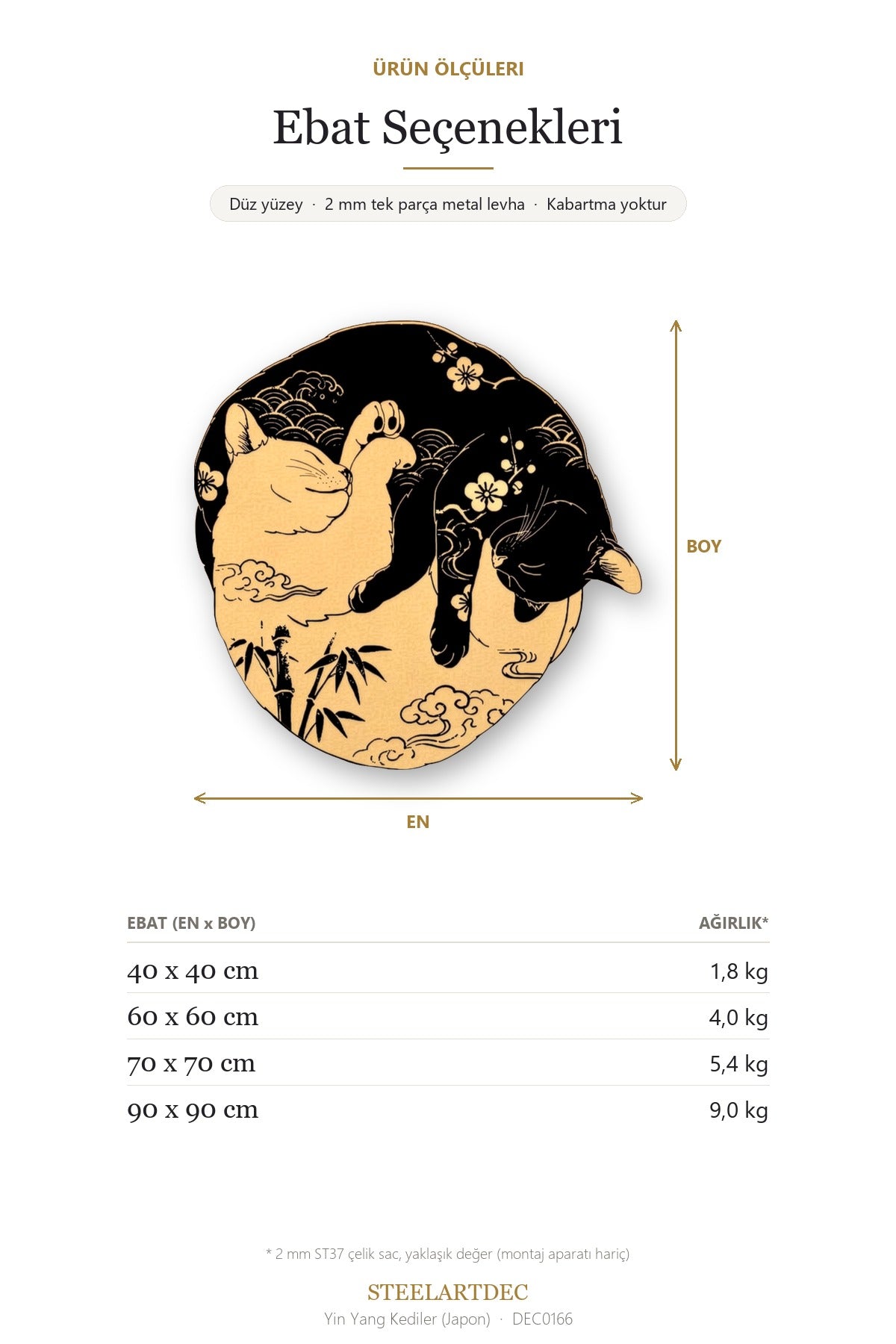 Yin Yang Kediler (Japon) Metal Tablo DEC0166 — Açıklama: Ebat Seçenekleri