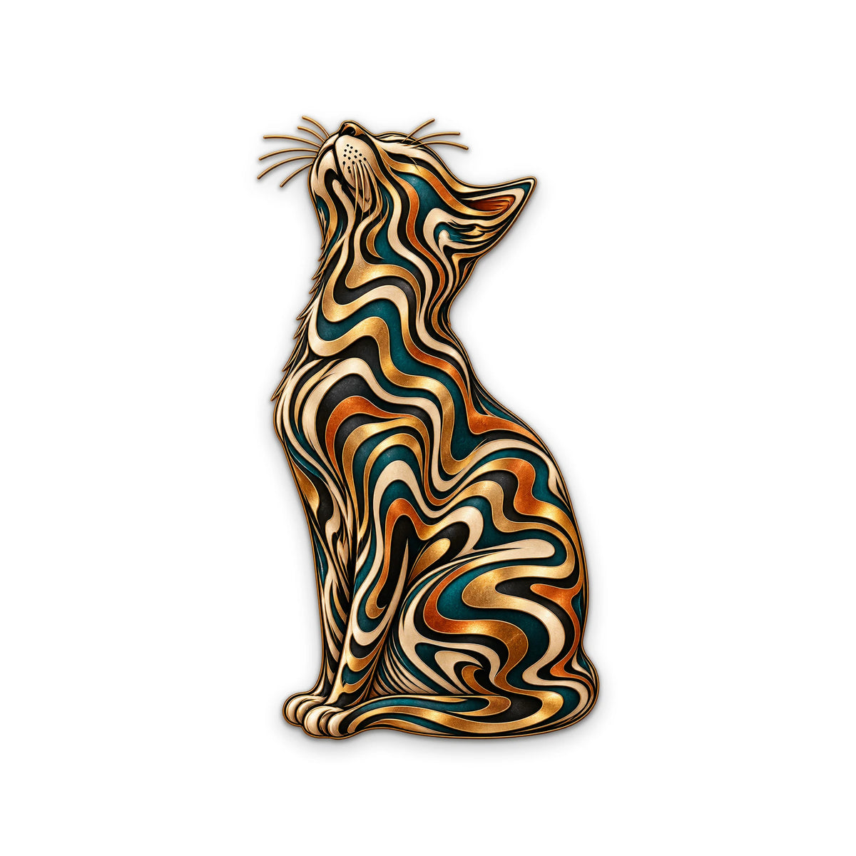 Altın Şeritli Zarif Kedi Metal Tablo DEC0177