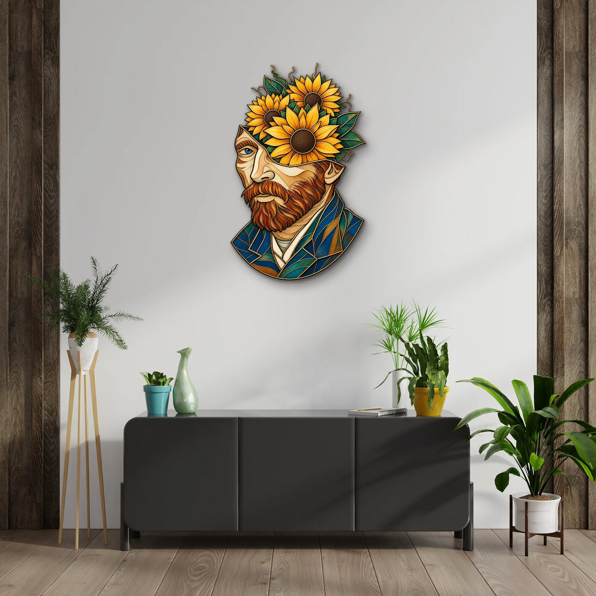 Ayçiçekli Van Gogh Portresi Metal Tablo DEC0180