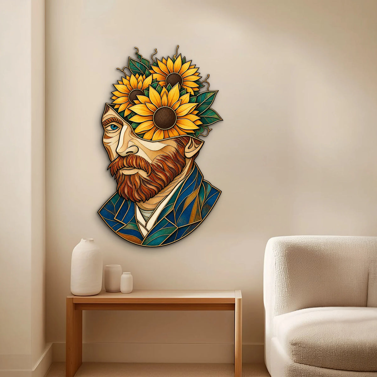 Ayçiçekli Van Gogh Portresi Metal Tablo DEC0180