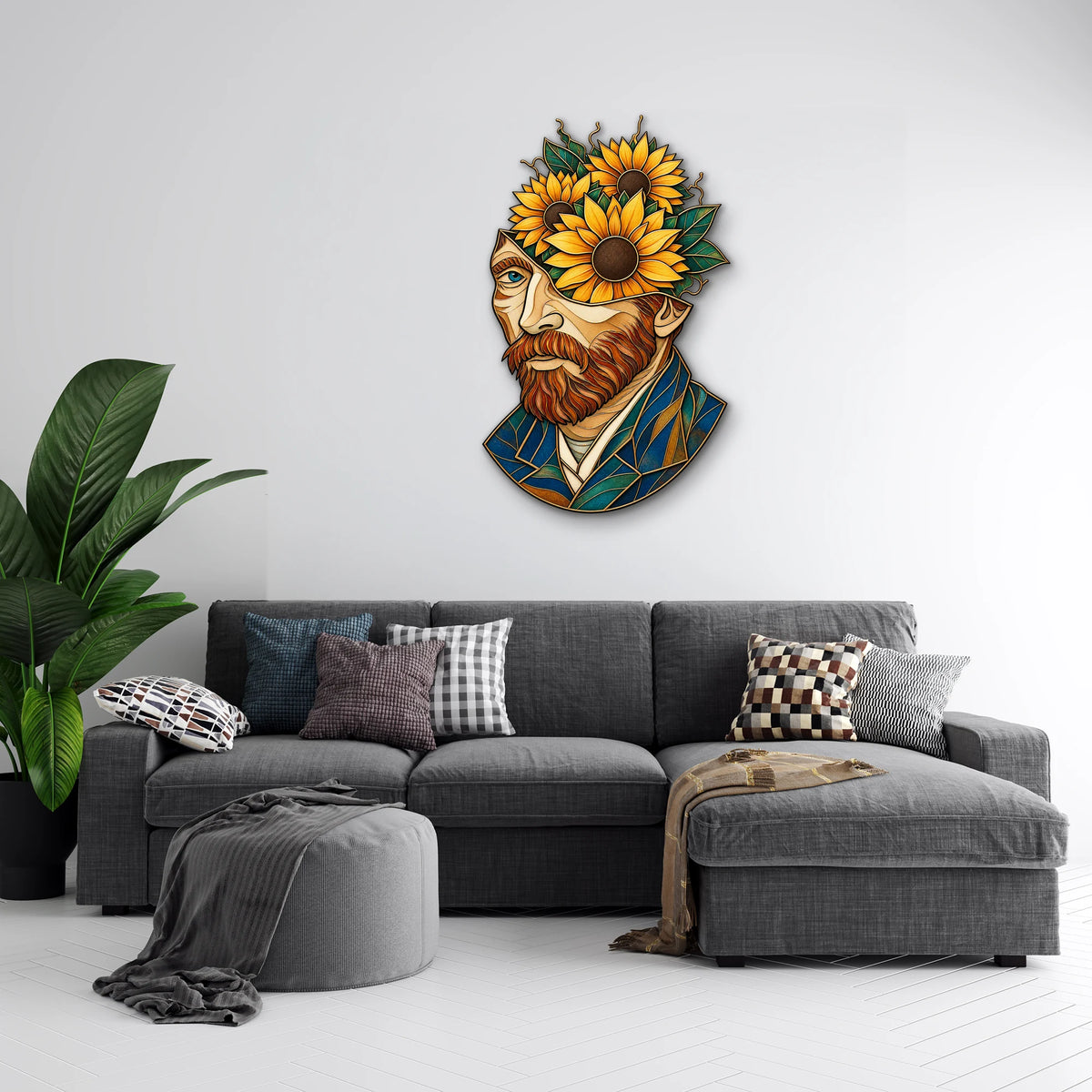 Ayçiçekli Van Gogh Portresi Metal Tablo DEC0180