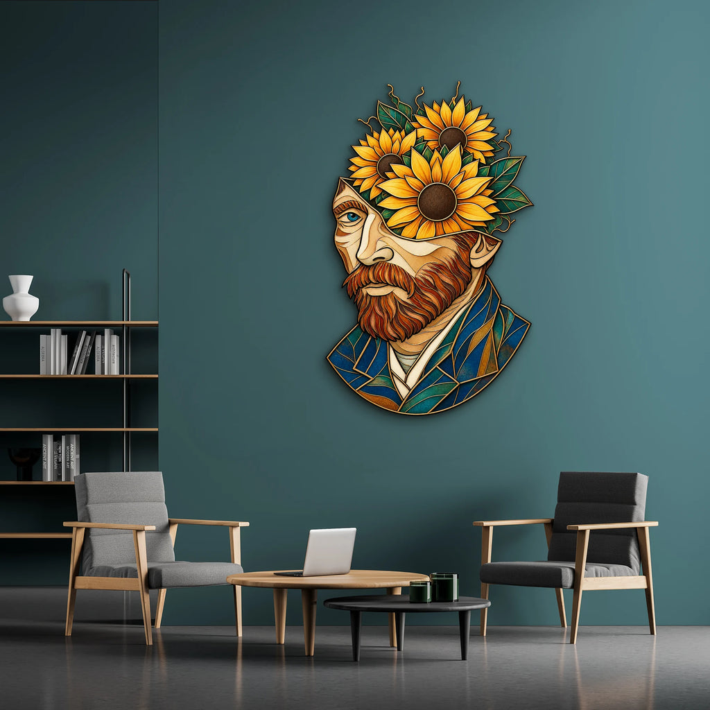 Ayçiçekli Van Gogh Portresi Metal Tablo DEC0180