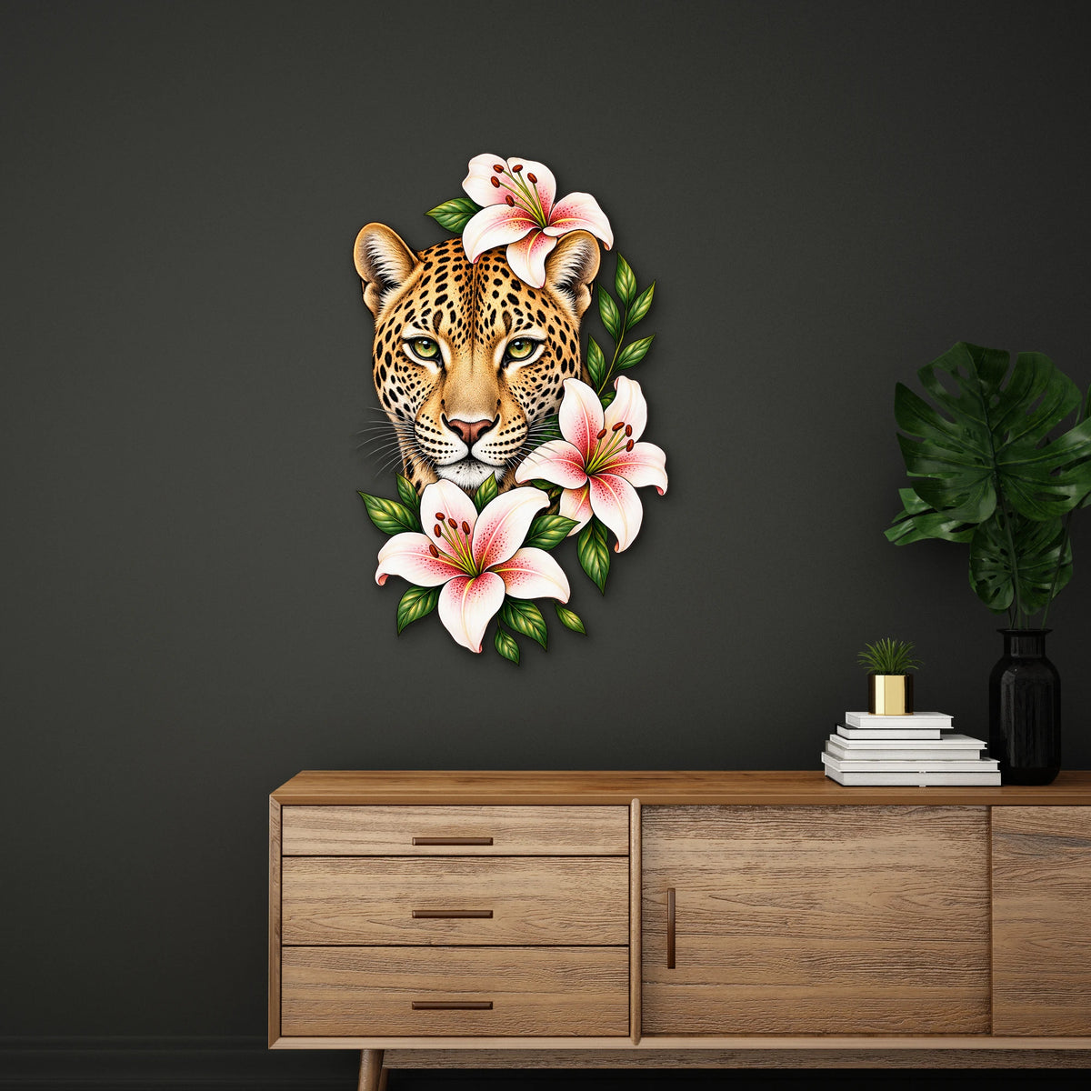 Çiçekli Leopar Metal Tablo DEC0185