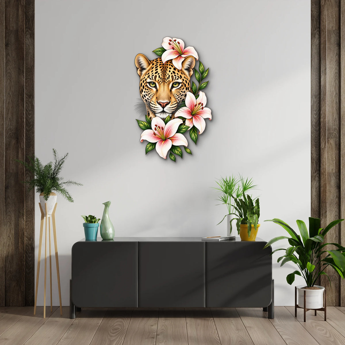 Çiçekli Leopar Metal Tablo DEC0185