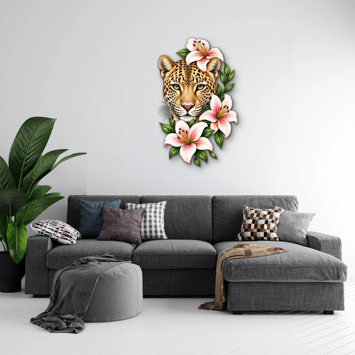 Çiçekli Leopar Metal Tablo DEC0185