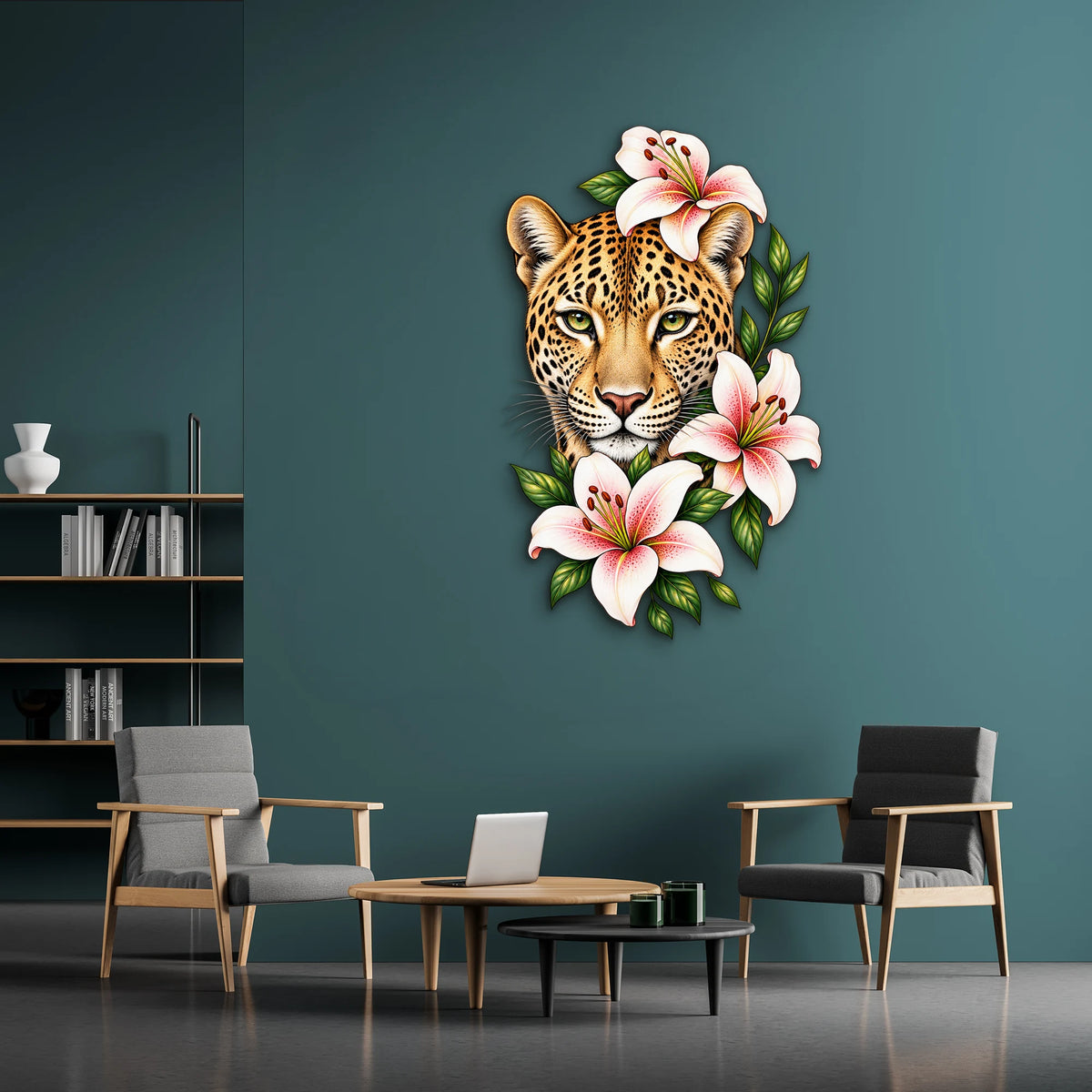 Çiçekli Leopar Metal Tablo DEC0185