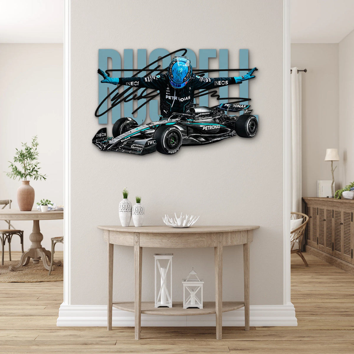 Gümüş Formula 1 Yarış Arabası Metal Tablo DEC0189