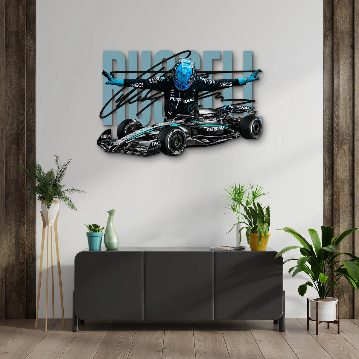 Gümüş Formula 1 Yarış Arabası Metal Tablo DEC0189