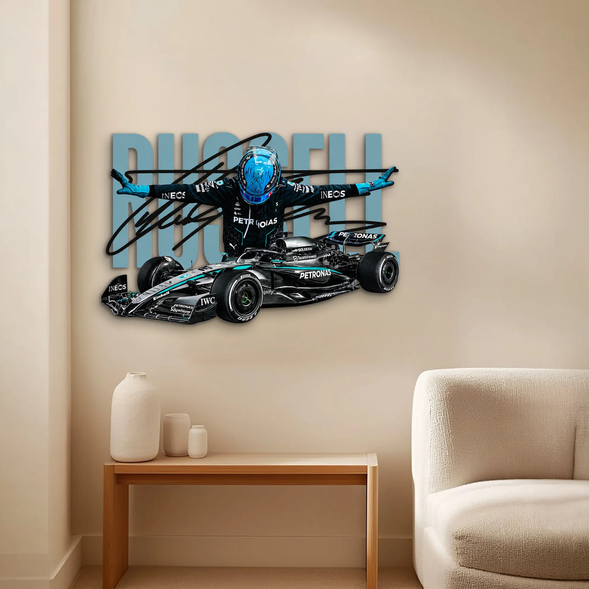 Gümüş Formula 1 Yarış Arabası Metal Tablo DEC0189