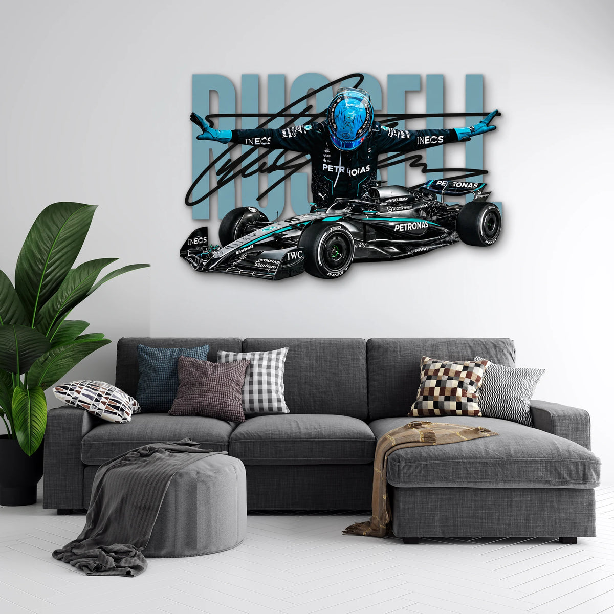 Gümüş Formula 1 Yarış Arabası Metal Tablo DEC0189