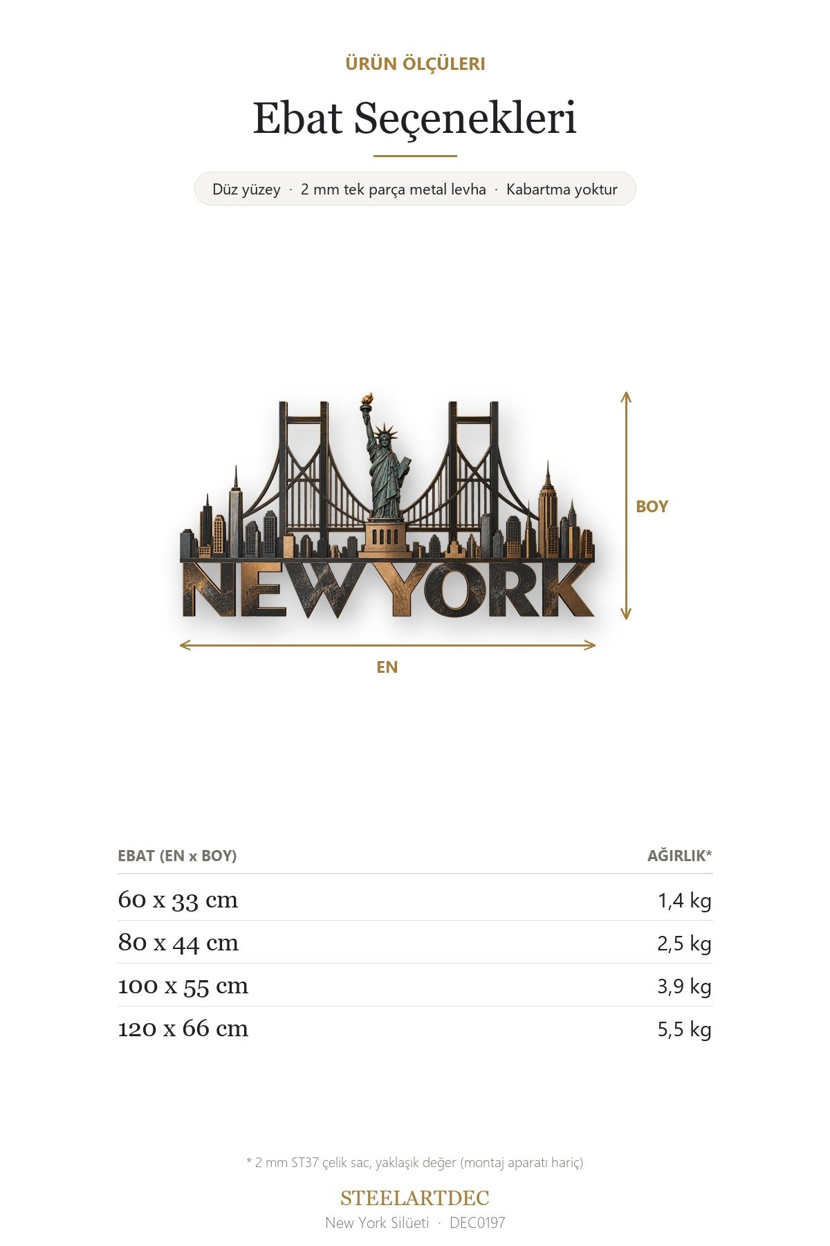 New York Silüeti Metal Tablo DEC0197 — Açıklama: Ebat Seçenekleri