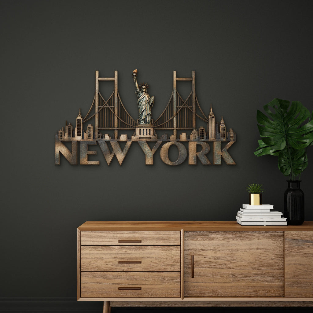 New York ve Özgürlük Heykeli Metal Tablo DEC0201