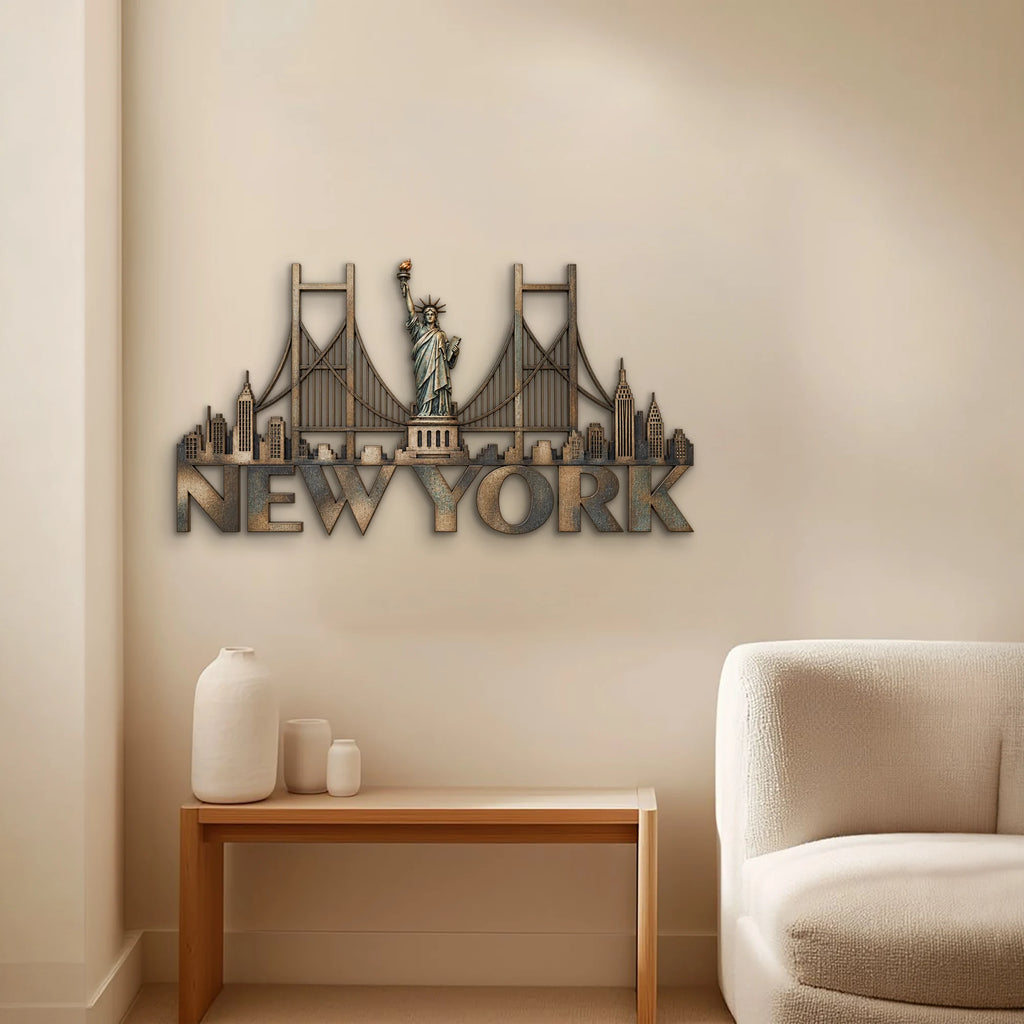 New York ve Özgürlük Heykeli Metal Tablo DEC0201