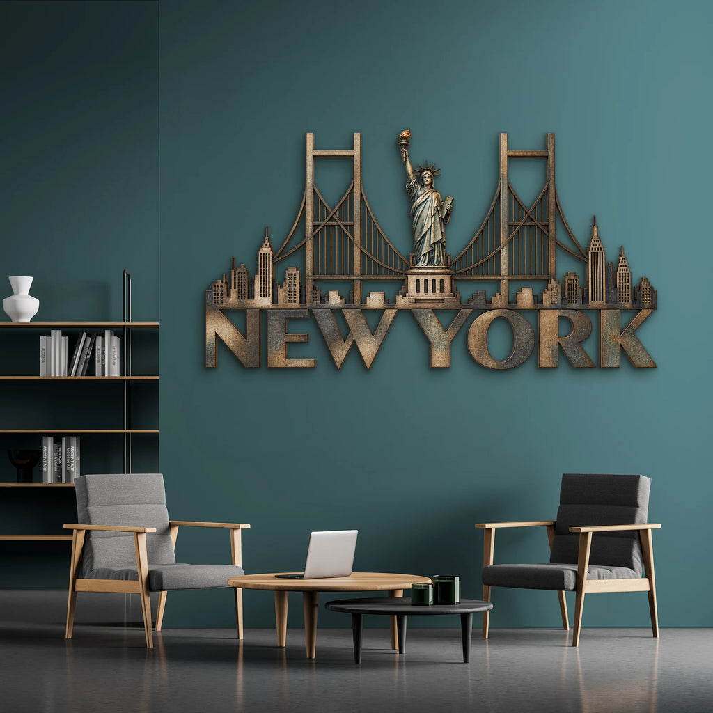 New York ve Özgürlük Heykeli Metal Tablo DEC0201