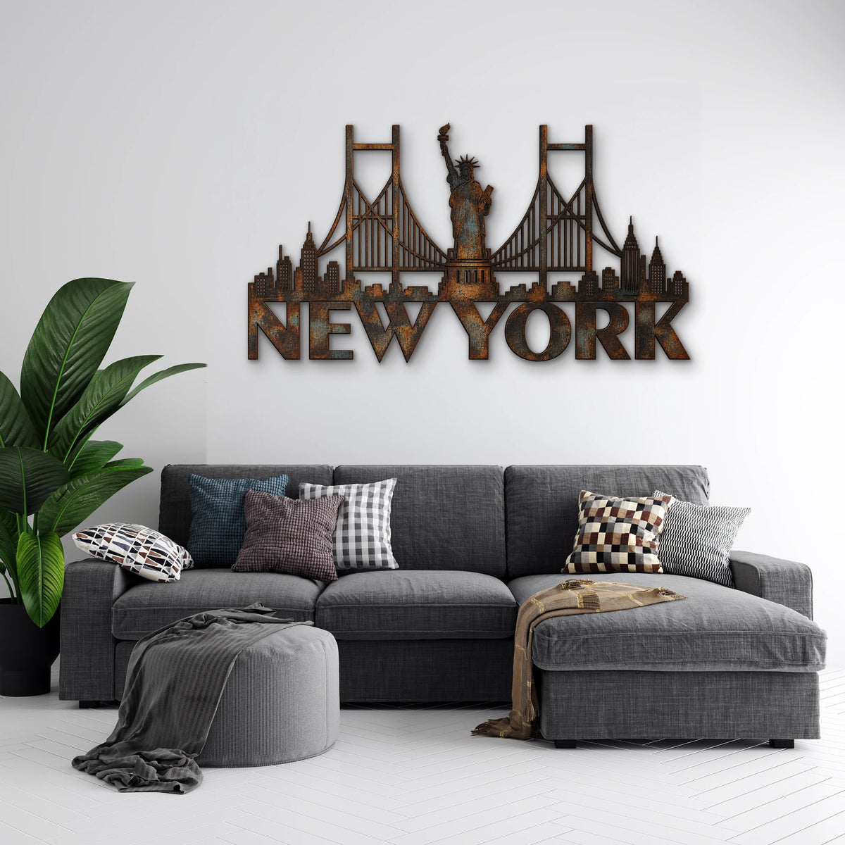 Paslı New York Silüeti Metal Tablo DEC0202