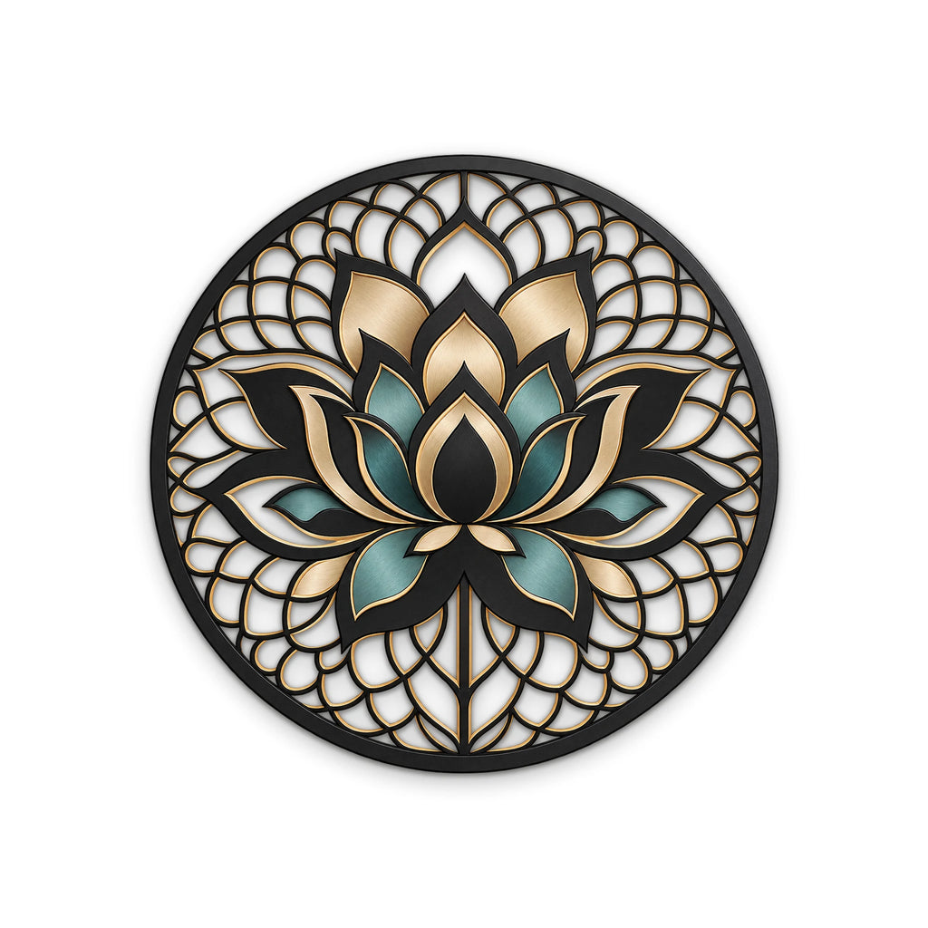Siyah Altın Lotus Mandala Metal Tablo DEC0208