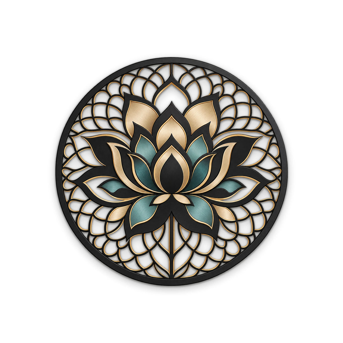 Siyah Altın Lotus Mandala Metal Tablo DEC0208