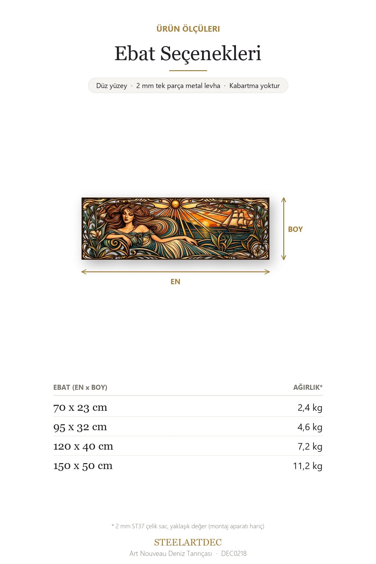 Art Nouveau Deniz Tanrıçası Metal Tablo DEC0218 — Açıklama: Ebat Seçenekleri