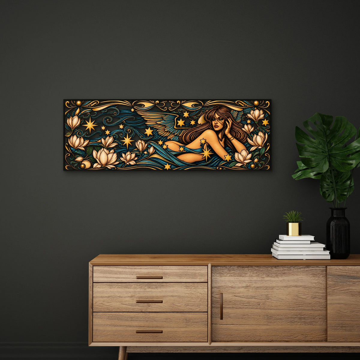 Art Nouveau Melek ve Çiçekler Metal Tablo DEC0219