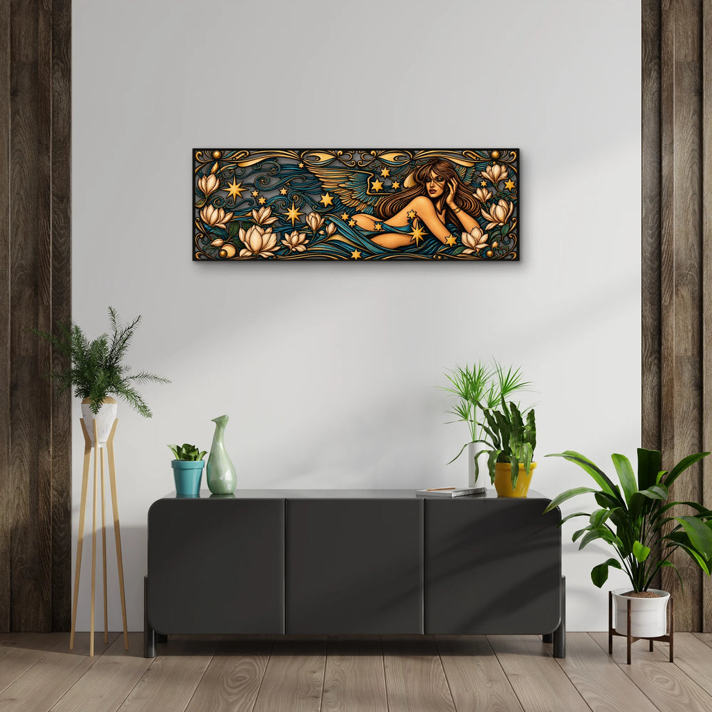 Art Nouveau Melek ve Çiçekler Metal Tablo DEC0219