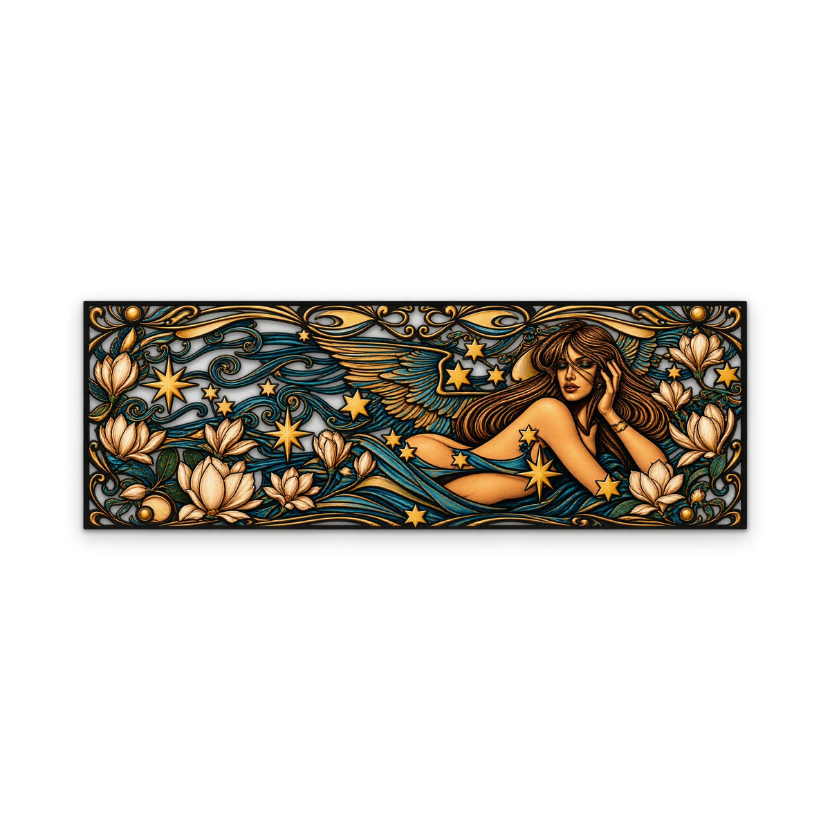 Art Nouveau Melek ve Çiçekler Metal Tablo DEC0219