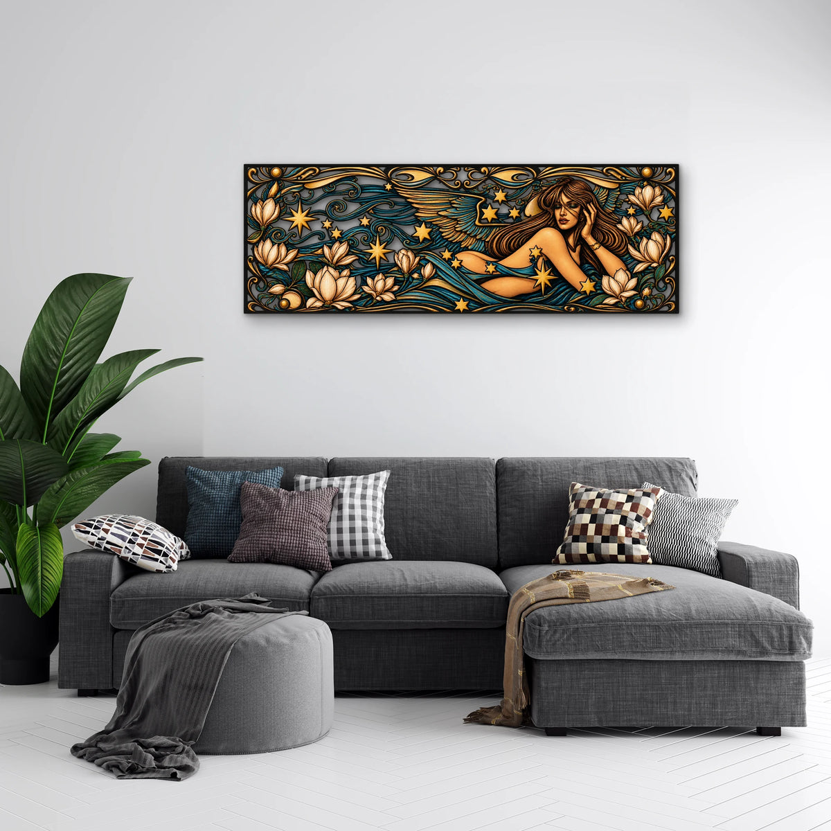 Art Nouveau Melek ve Çiçekler Metal Tablo DEC0219