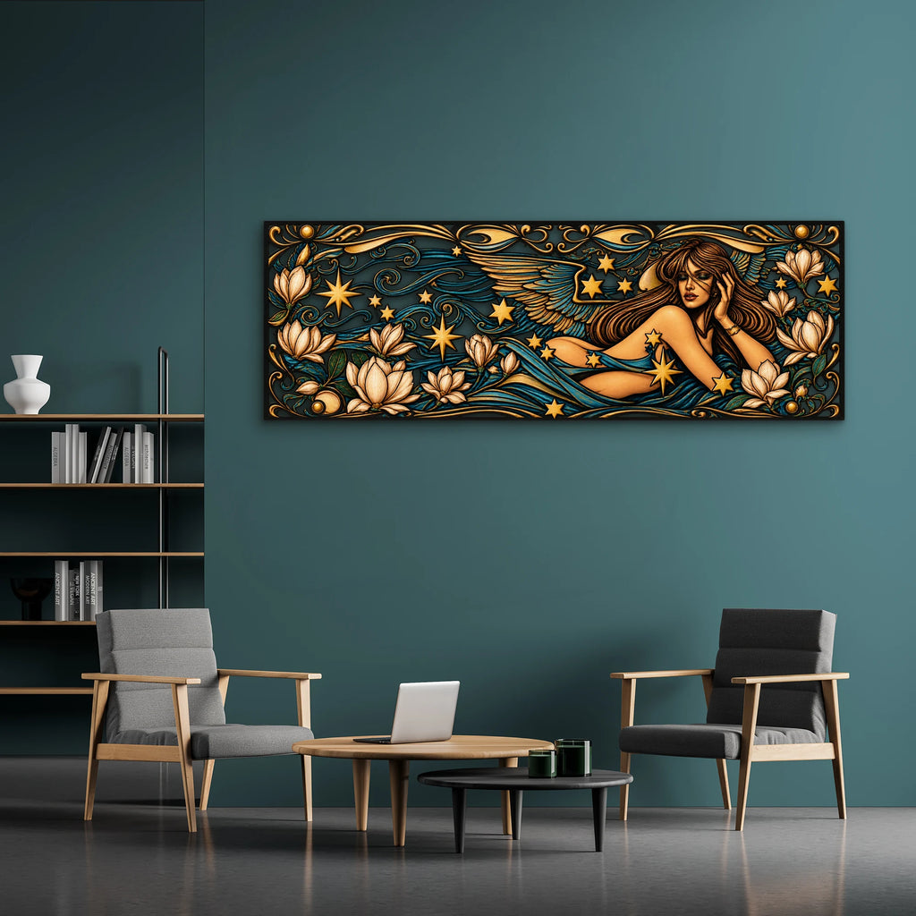 Art Nouveau Melek ve Çiçekler Metal Tablo DEC0219
