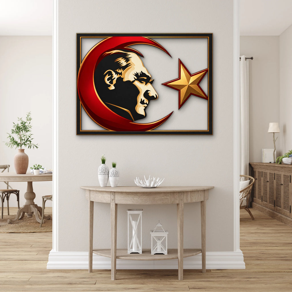 Ay Yıldız ve Atatürk Silüeti Metal Tablo DEC0220