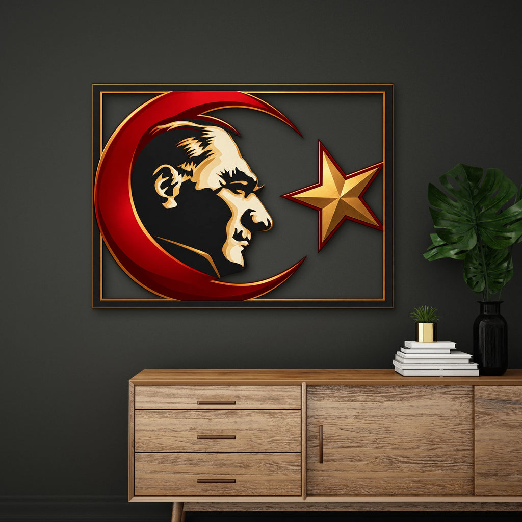Ay Yıldız ve Atatürk Silüeti Metal Tablo DEC0220