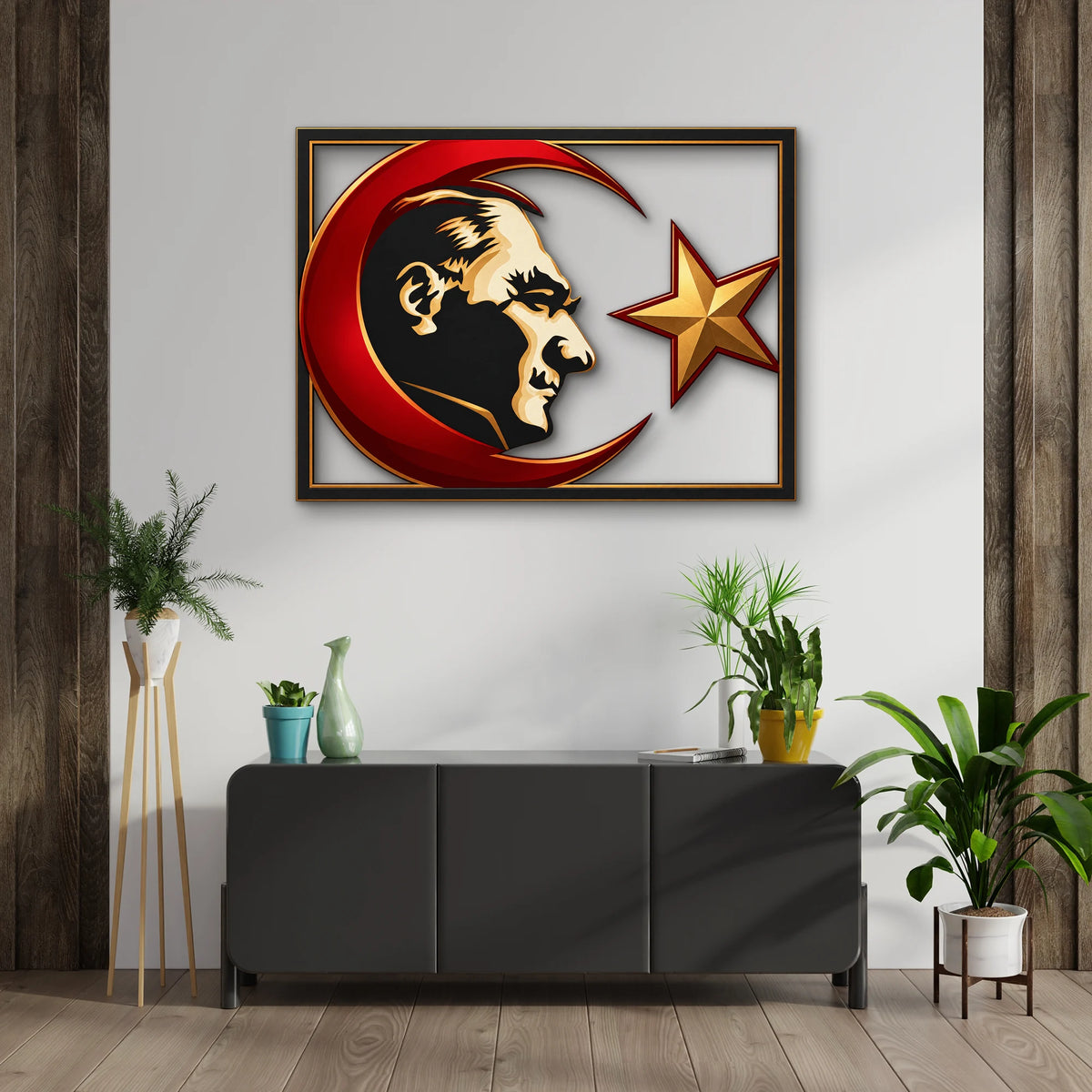 Ay Yıldız ve Atatürk Silüeti Metal Tablo DEC0220