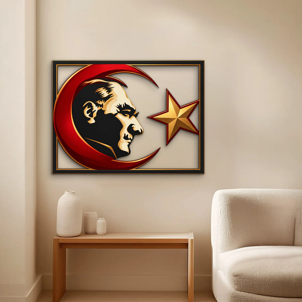Ay Yıldız ve Atatürk Silüeti Metal Tablo DEC0220