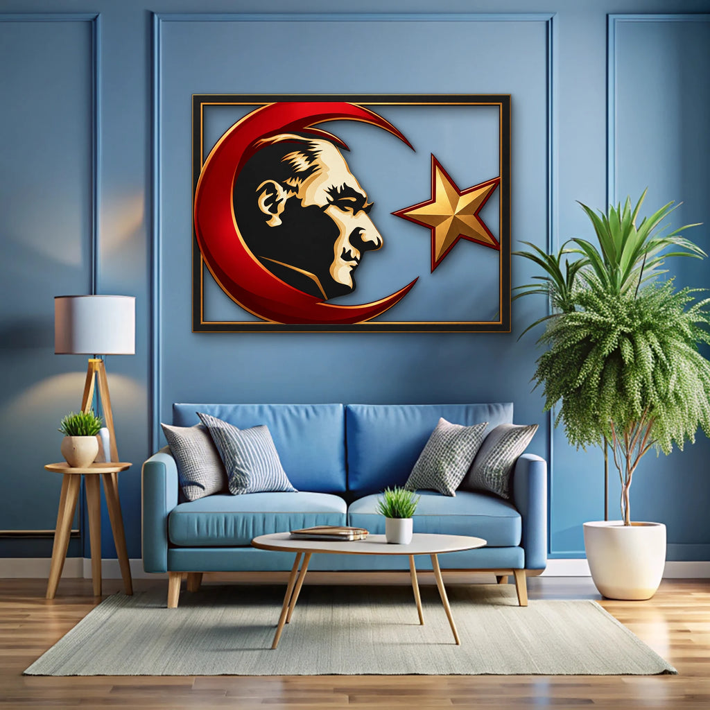 Ay Yıldız ve Atatürk Silüeti Metal Tablo DEC0220