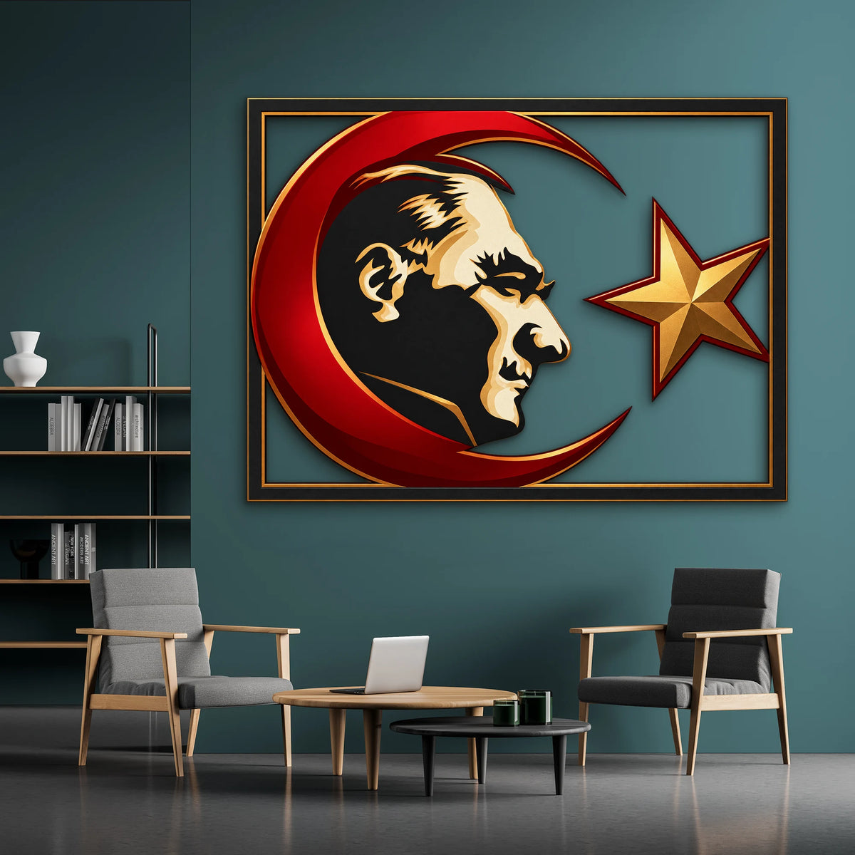 Ay Yıldız ve Atatürk Silüeti Metal Tablo DEC0220