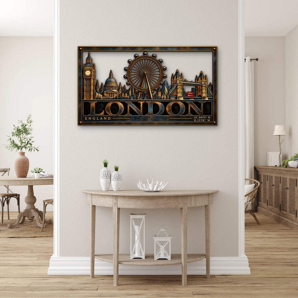Çerçeveli Londra Silüeti Metal Tablo DEC0237