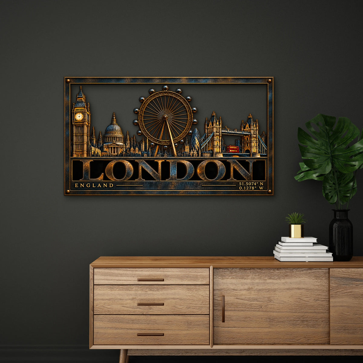 Çerçeveli Londra Silüeti Metal Tablo DEC0237