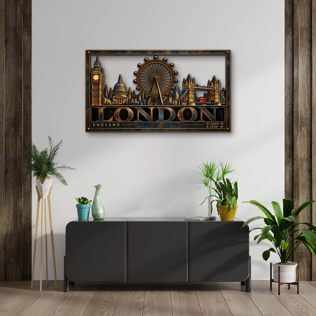 Çerçeveli Londra Silüeti Metal Tablo DEC0237
