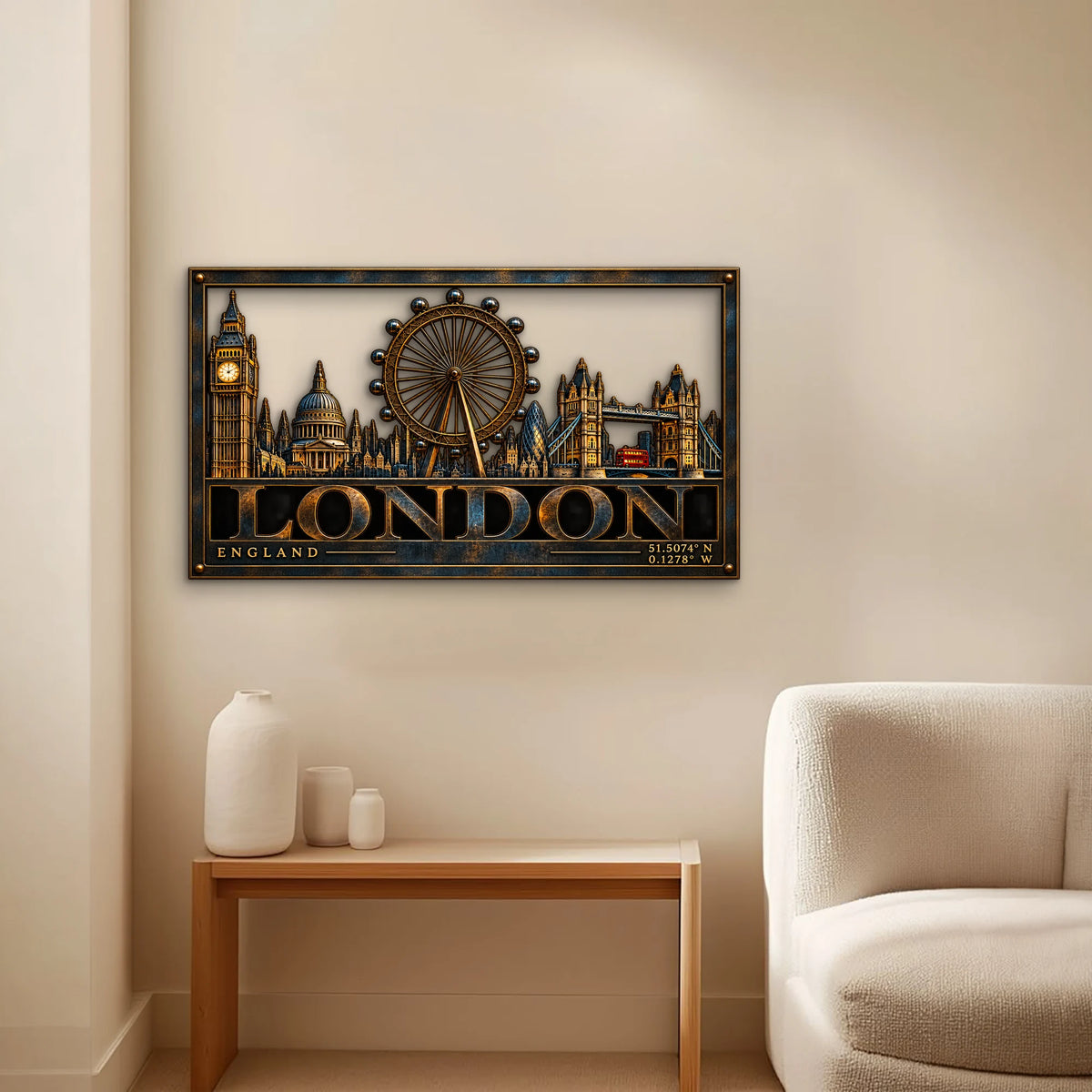 Çerçeveli Londra Silüeti Metal Tablo DEC0237
