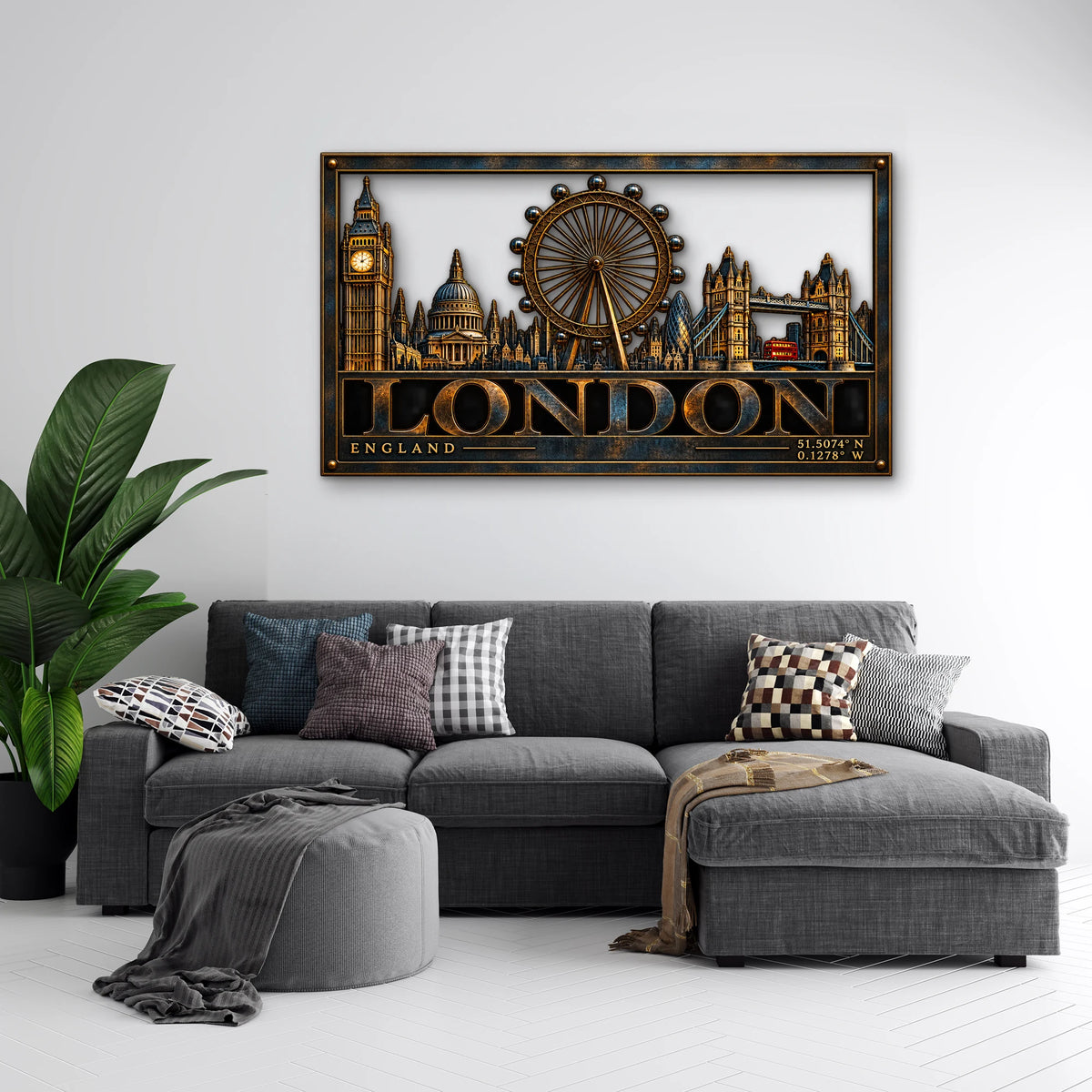 Çerçeveli Londra Silüeti Metal Tablo DEC0237
