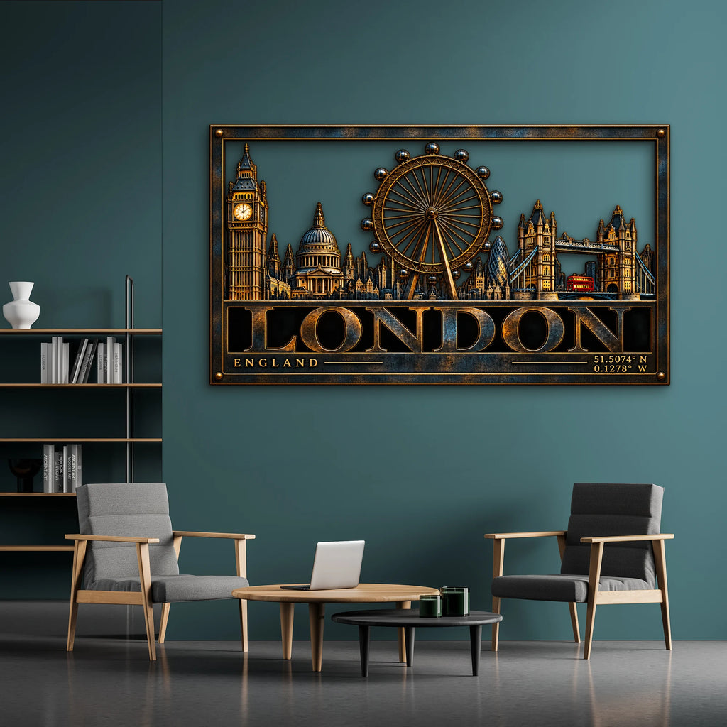 Çerçeveli Londra Silüeti Metal Tablo DEC0237