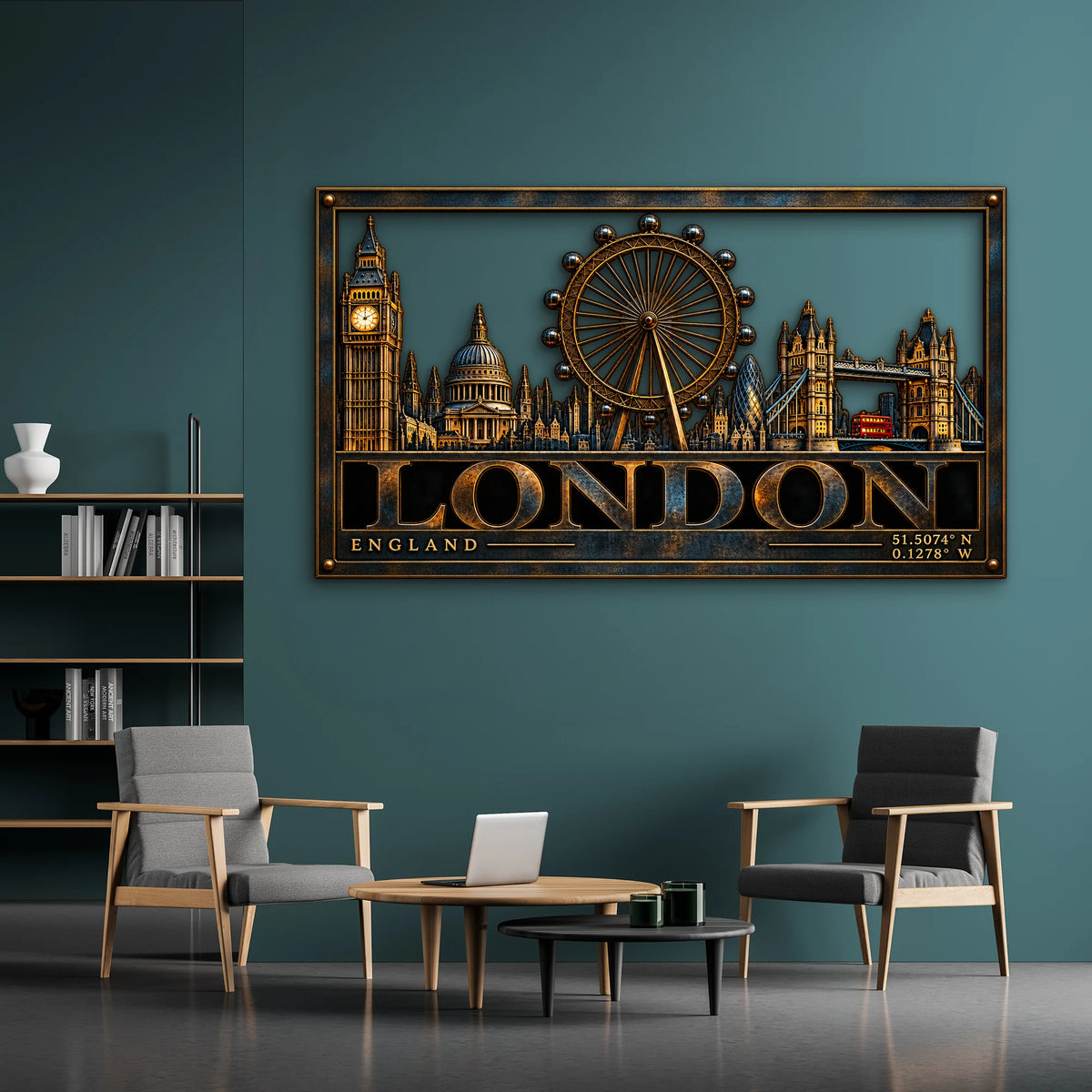 Çerçeveli Londra Silüeti Metal Tablo DEC0237